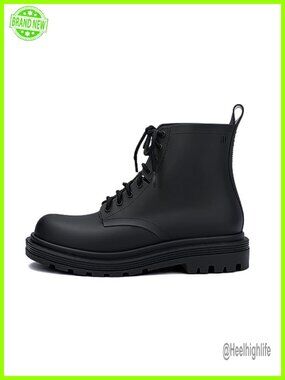 Jelly Combat Boot Ankle High Round Toe Buckle Water Resistant Fall Bootie